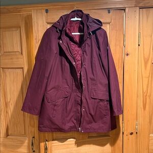 Lands' End Women's Maroon Jacket with removable vest.